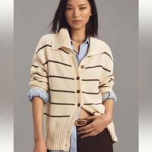 ALIGN Sawyer Cream Striped Cardigan Sweater